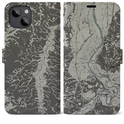 【小千谷（新潟県）】地図柄iPhoneケース（手帳タイプ）モノトーン・iPhone 14 Plus 用