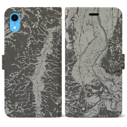 【小千谷（新潟県）】地図柄iPhoneケース（手帳タイプ）モノトーン・iPhone XR 用