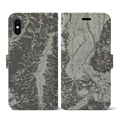 【小千谷（新潟県）】地図柄iPhoneケース（手帳タイプ）モノトーン・iPhone XS / X 用