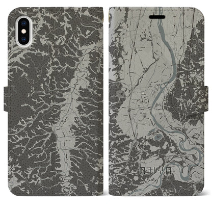 【小千谷（新潟県）】地図柄iPhoneケース（手帳タイプ）モノトーン・iPhone XS Max 用