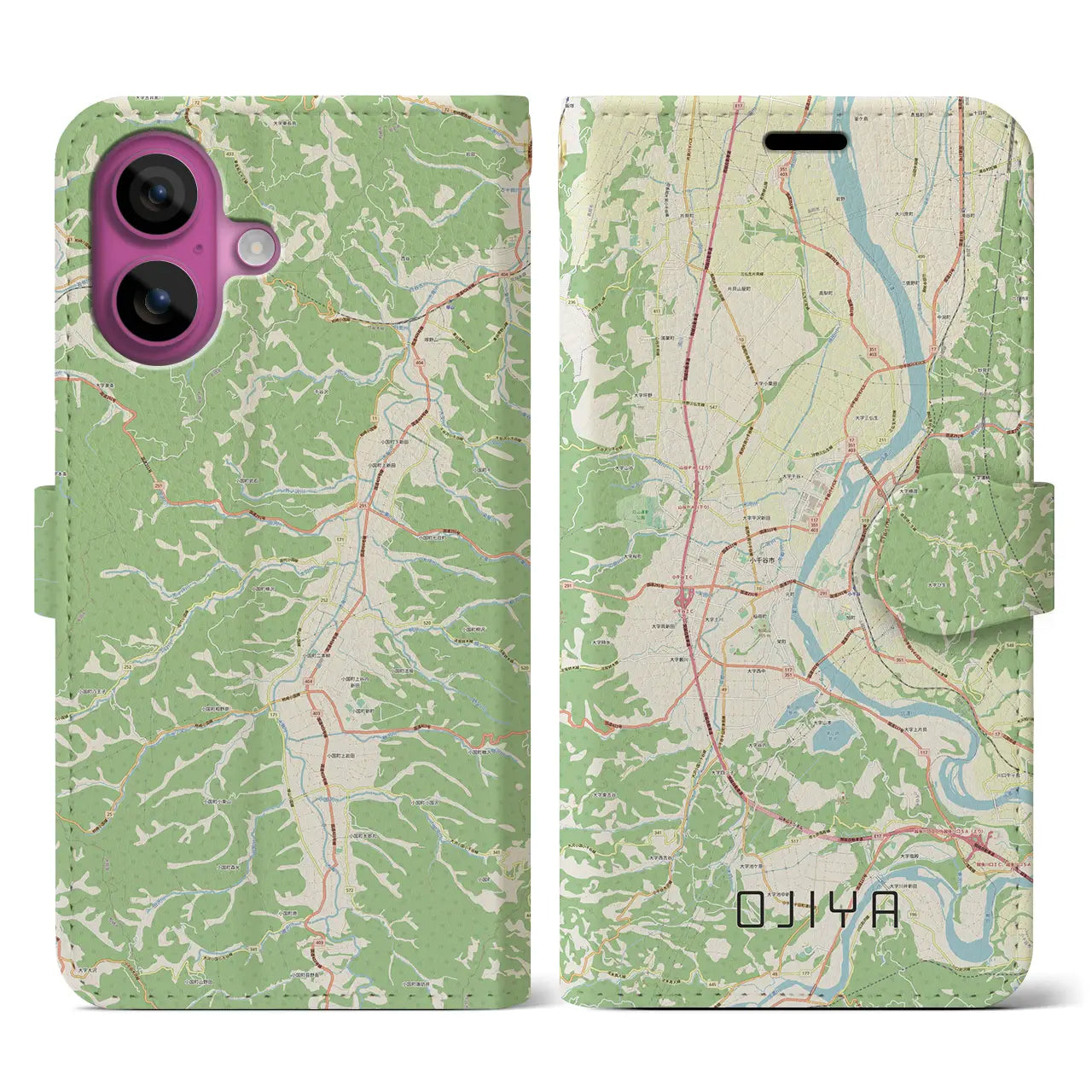 【小千谷（新潟県）】地図柄iPhoneケース（手帳タイプ）ナチュラル・iPhone 16 Pro 用