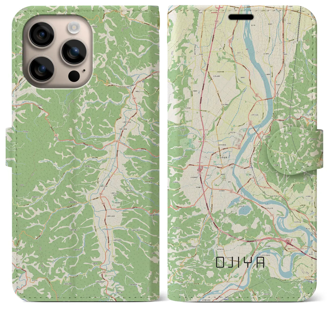 【小千谷（新潟県）】地図柄iPhoneケース（手帳タイプ）ナチュラル・iPhone 16 Plus 用