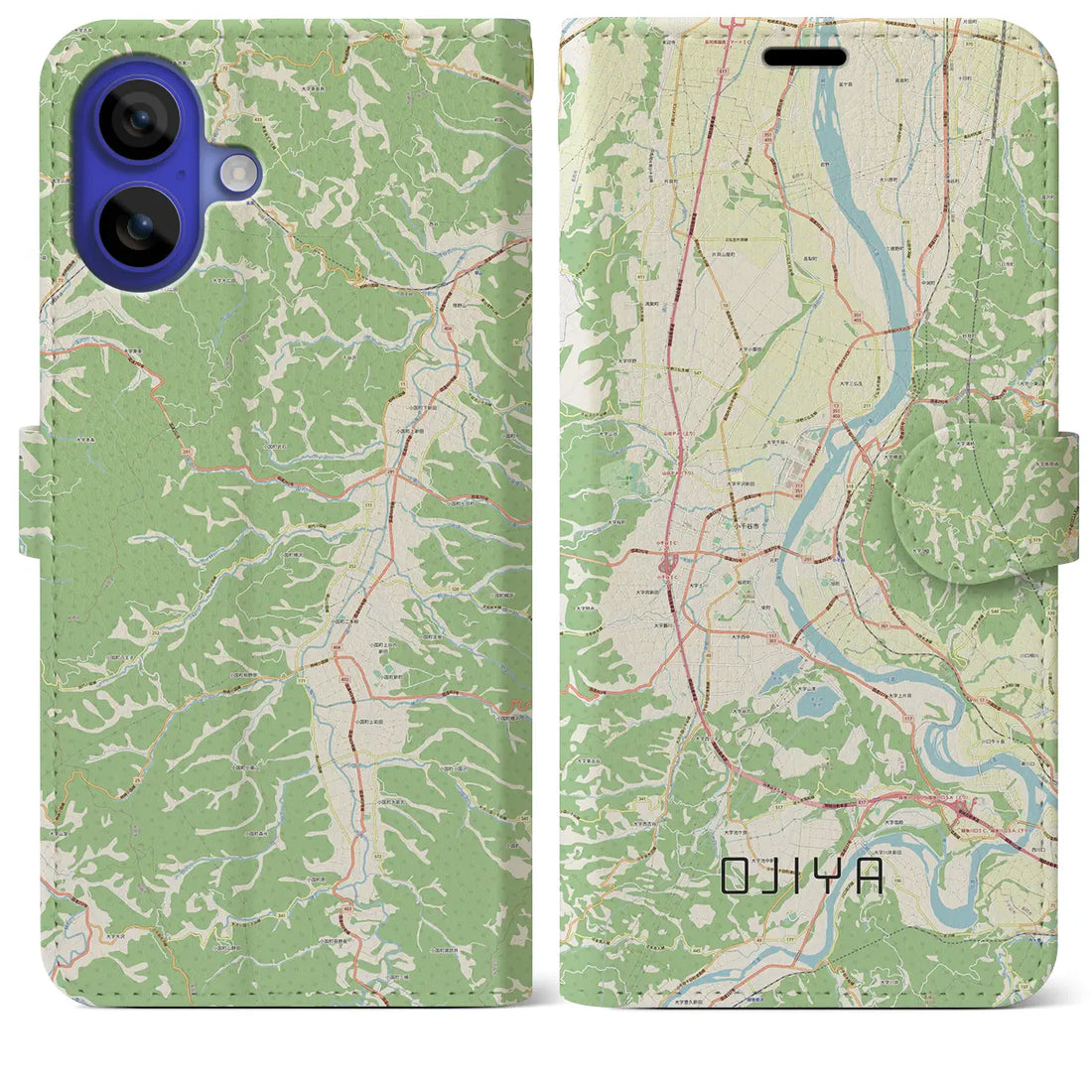 【小千谷(新潟県)】地図柄iPhoneケース(手帳タイプ)ナチュラル・iPhone 16 Pro Max 用