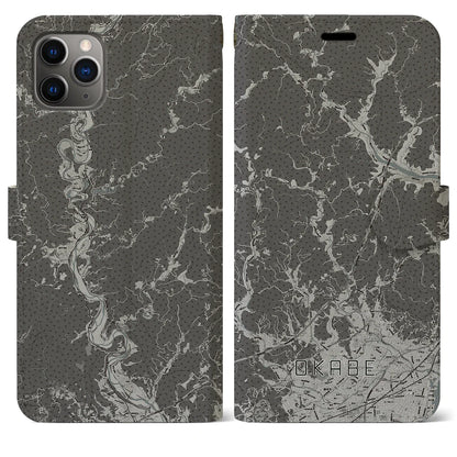 【岡部（静岡県）】地図柄iPhoneケース（手帳タイプ）モノトーン・iPhone 11 Pro Max 用