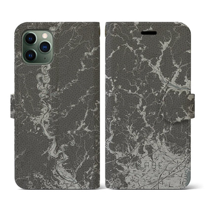 【岡部（静岡県）】地図柄iPhoneケース（手帳タイプ）モノトーン・iPhone 11 Pro 用