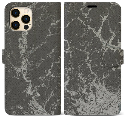 【岡部（静岡県）】地図柄iPhoneケース（手帳タイプ）モノトーン・iPhone 12 Pro Max 用