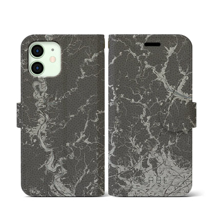 【岡部（静岡県）】地図柄iPhoneケース（手帳タイプ）モノトーン・iPhone 12 mini 用