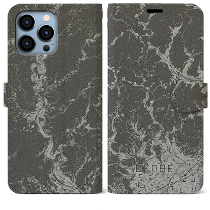 【岡部（静岡県）】地図柄iPhoneケース（手帳タイプ）モノトーン・iPhone 13 Pro Max 用