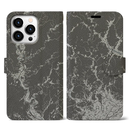 【岡部（静岡県）】地図柄iPhoneケース（手帳タイプ）モノトーン・iPhone 13 Pro 用