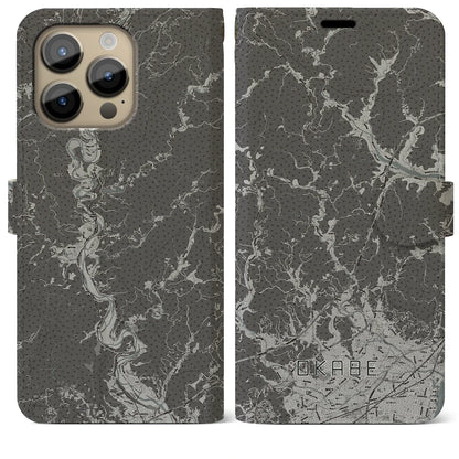【岡部（静岡県）】地図柄iPhoneケース（手帳タイプ）モノトーン・iPhone 14 Pro Max 用