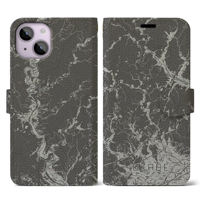 【岡部（静岡県）】地図柄iPhoneケース（手帳タイプ）モノトーン・iPhone 14 用