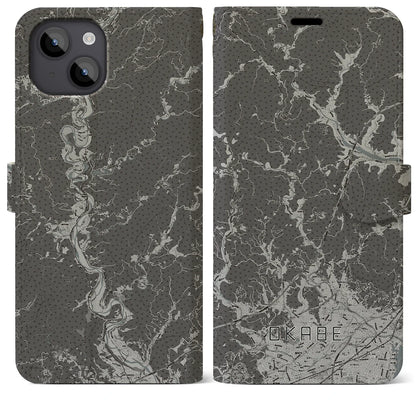 【岡部（静岡県）】地図柄iPhoneケース（手帳タイプ）モノトーン・iPhone 14 Plus 用