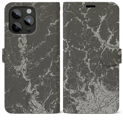 【岡部（静岡県）】地図柄iPhoneケース（手帳タイプ）モノトーン・iPhone 15 Pro Max 用