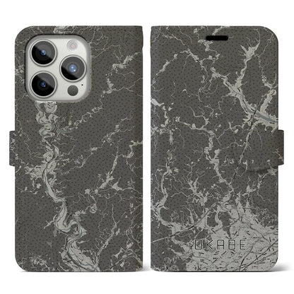 【岡部（静岡県）】地図柄iPhoneケース（手帳タイプ）モノトーン・iPhone 15 Pro 用