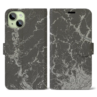 【岡部（静岡県）】地図柄iPhoneケース（手帳タイプ）モノトーン・iPhone 15 用