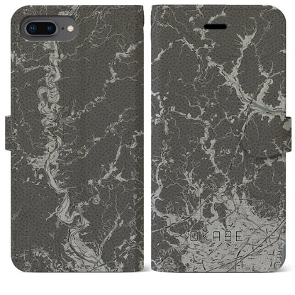 【岡部（静岡県）】地図柄iPhoneケース（手帳タイプ）モノトーン・iPhone 8Plus /7Plus / 6sPlus / 6Plus 用