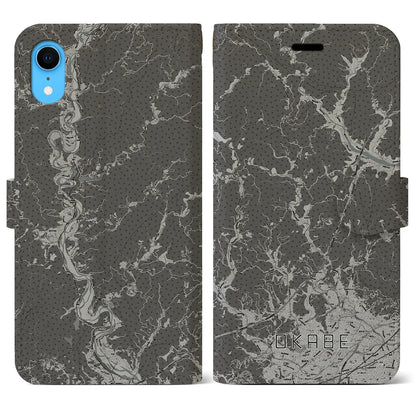 【岡部（静岡県）】地図柄iPhoneケース（手帳タイプ）モノトーン・iPhone XR 用