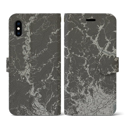 【岡部（静岡県）】地図柄iPhoneケース（手帳タイプ）モノトーン・iPhone XS / X 用