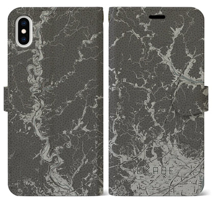 【岡部（静岡県）】地図柄iPhoneケース（手帳タイプ）モノトーン・iPhone XS Max 用