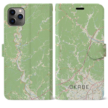【岡部（静岡県）】地図柄iPhoneケース（手帳タイプ）ナチュラル・iPhone 11 Pro Max 用