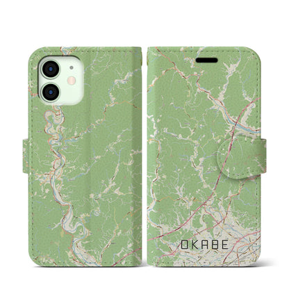 【岡部（静岡県）】地図柄iPhoneケース（手帳タイプ）ナチュラル・iPhone 12 mini 用