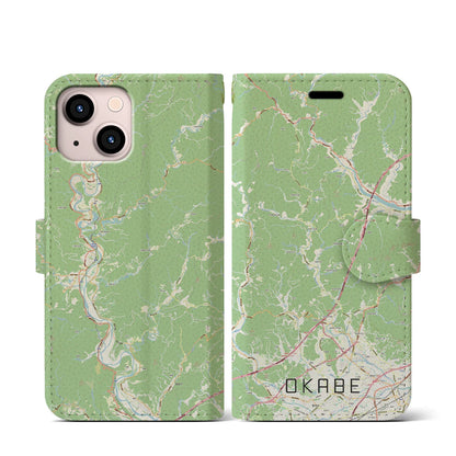 【岡部（静岡県）】地図柄iPhoneケース（手帳タイプ）ナチュラル・iPhone 13 mini 用