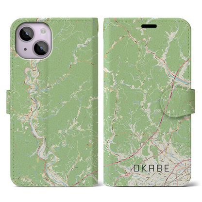 【岡部（静岡県）】地図柄iPhoneケース（手帳タイプ）ナチュラル・iPhone 14 用