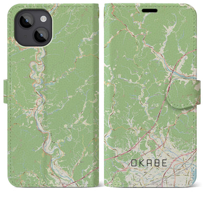 【岡部（静岡県）】地図柄iPhoneケース（手帳タイプ）ナチュラル・iPhone 14 Plus 用