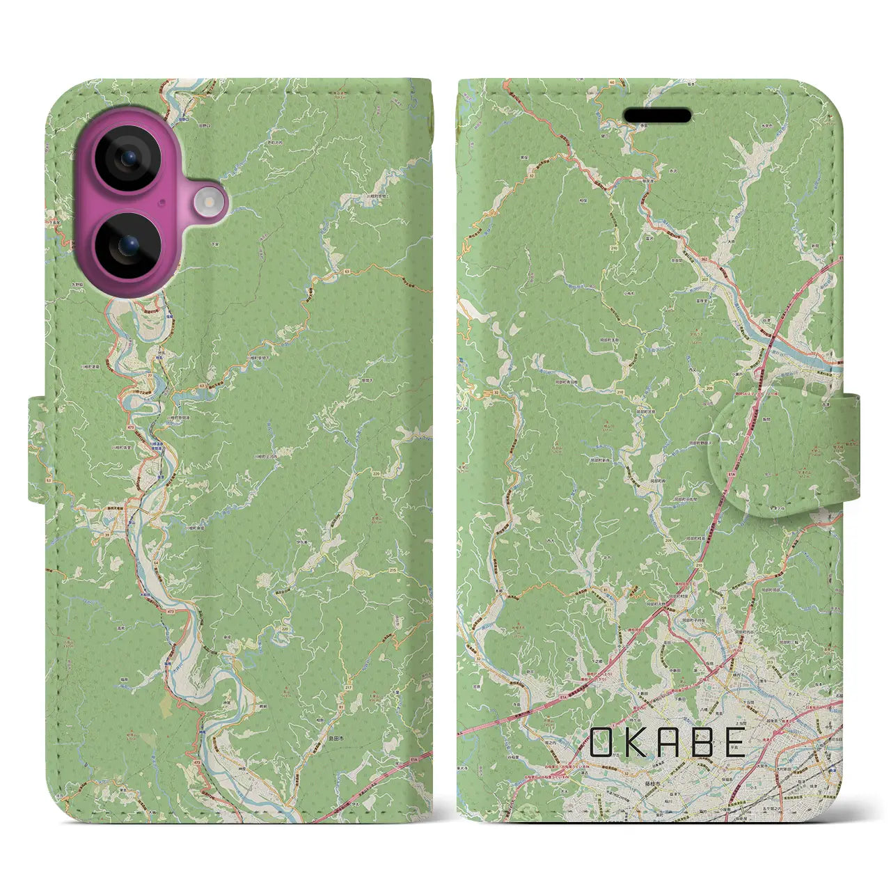 【岡部（静岡県）】地図柄iPhoneケース（手帳タイプ）ナチュラル・iPhone 16 Pro 用