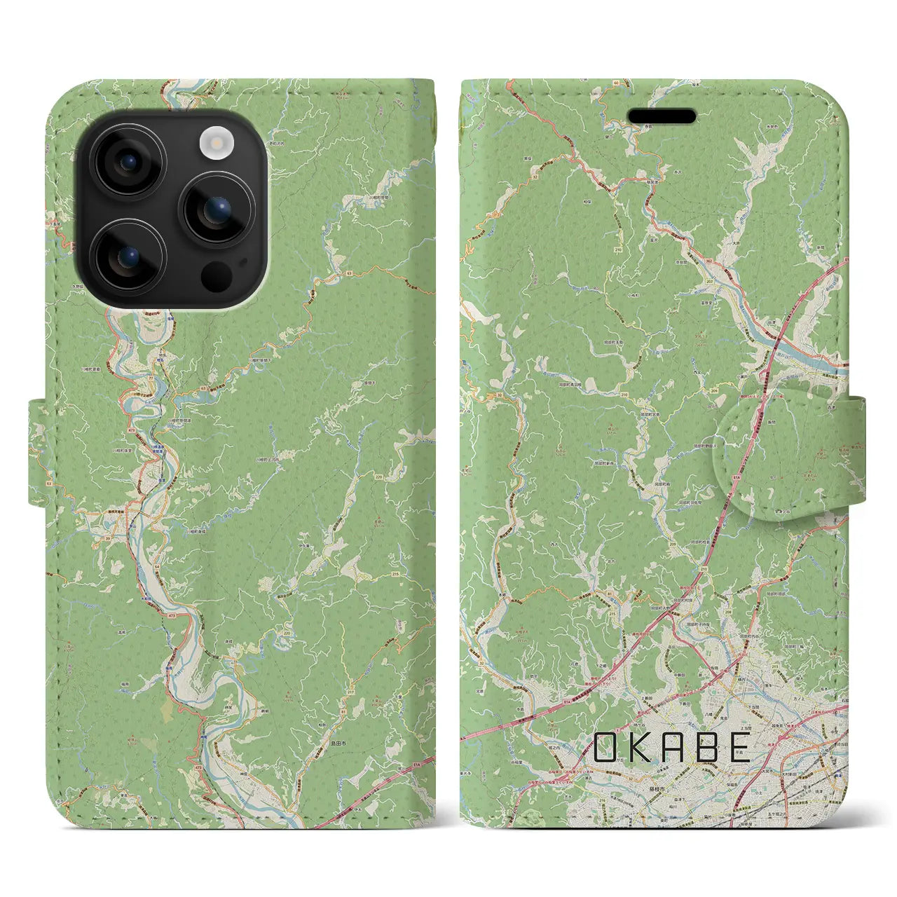 【岡部（静岡県）】地図柄iPhoneケース（手帳タイプ）ナチュラル・iPhone 16 用