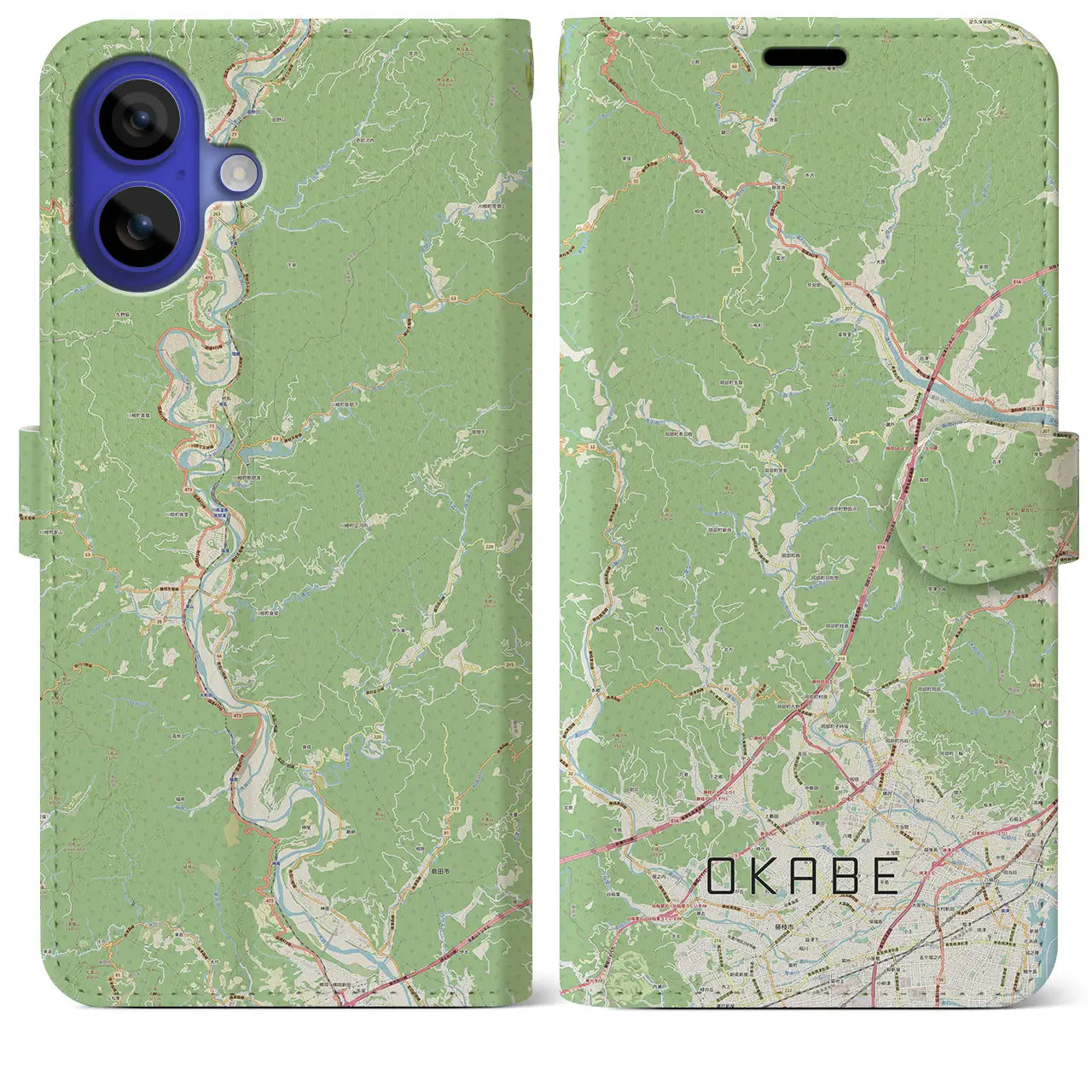 【岡部（静岡県）】地図柄iPhoneケース（手帳タイプ）ナチュラル・iPhone 16 Pro Max 用