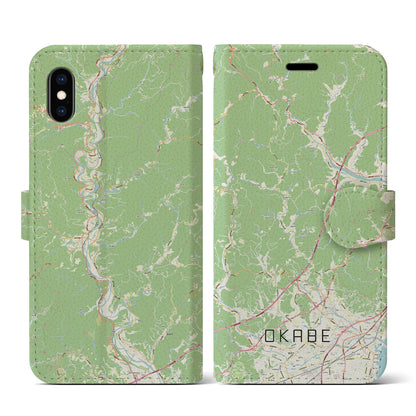 【岡部（静岡県）】地図柄iPhoneケース（手帳タイプ）ナチュラル・iPhone XS / X 用