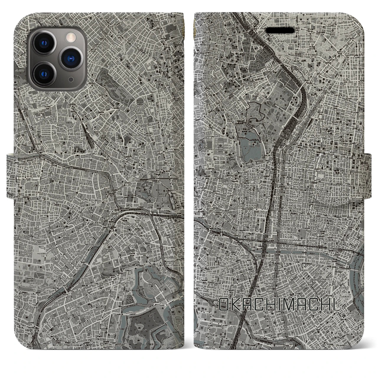 【御徒町】地図柄iPhoneケース（手帳両面タイプ・モノトーン）iPhone 11 Pro Max 用