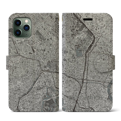 【御徒町（東京都）】地図柄iPhoneケース（手帳タイプ）モノトーン・iPhone 11 Pro 用