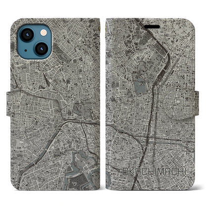 【御徒町（東京都）】地図柄iPhoneケース（手帳タイプ）モノトーン・iPhone 13 用