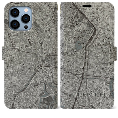 【御徒町（東京都）】地図柄iPhoneケース（手帳タイプ）モノトーン・iPhone 13 Pro Max 用