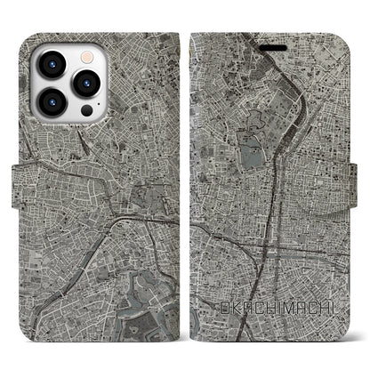 【御徒町（東京都）】地図柄iPhoneケース（手帳タイプ）モノトーン・iPhone 13 Pro 用