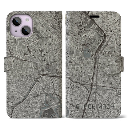 【御徒町（東京都）】地図柄iPhoneケース（手帳タイプ）モノトーン・iPhone 14 用