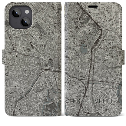 【御徒町（東京都）】地図柄iPhoneケース（手帳タイプ）モノトーン・iPhone 14 Plus 用