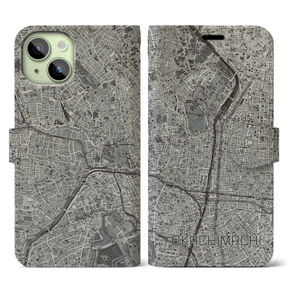 【御徒町（東京都）】地図柄iPhoneケース（手帳タイプ）モノトーン・iPhone 15 用