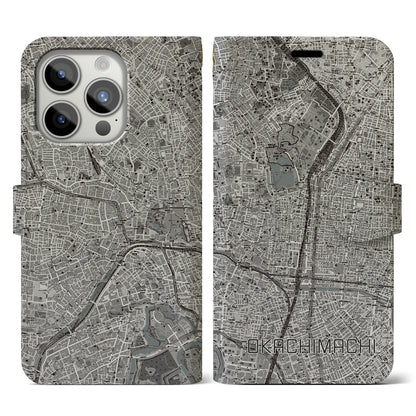 【御徒町（東京都）】地図柄iPhoneケース（手帳タイプ）モノトーン・iPhone 15 Pro 用