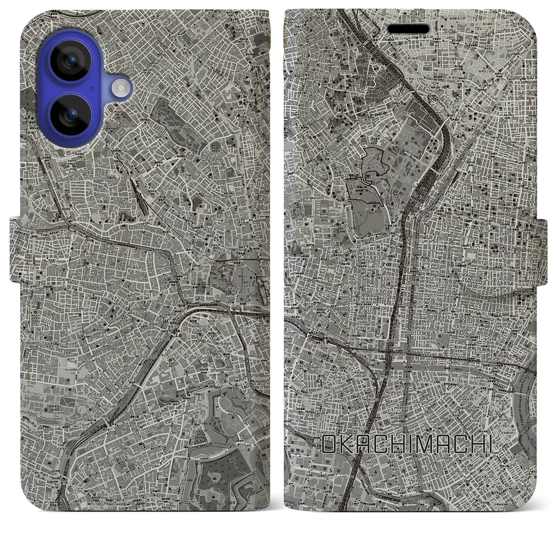 【御徒町(東京都)】地図柄iPhoneケース(手帳タイプ)モノトーン・iPhone 16 Pro Max 用