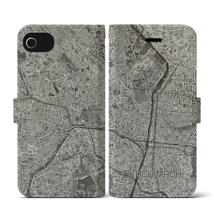 【御徒町（東京都）】地図柄iPhoneケース（手帳タイプ）モノトーン・iPhone SE（第3 / 第2世代） / 8 / 7 / 6s / 6 用