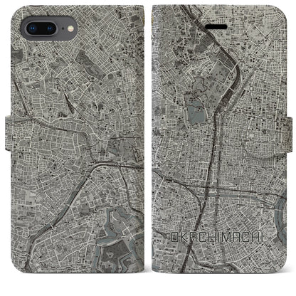 【御徒町（東京都）】地図柄iPhoneケース（手帳タイプ）モノトーン・iPhone 8Plus /7Plus / 6sPlus / 6Plus 用