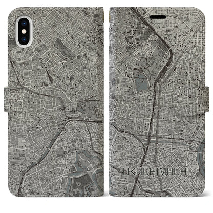 【御徒町（東京都）】地図柄iPhoneケース（手帳タイプ）モノトーン・iPhone XS Max 用