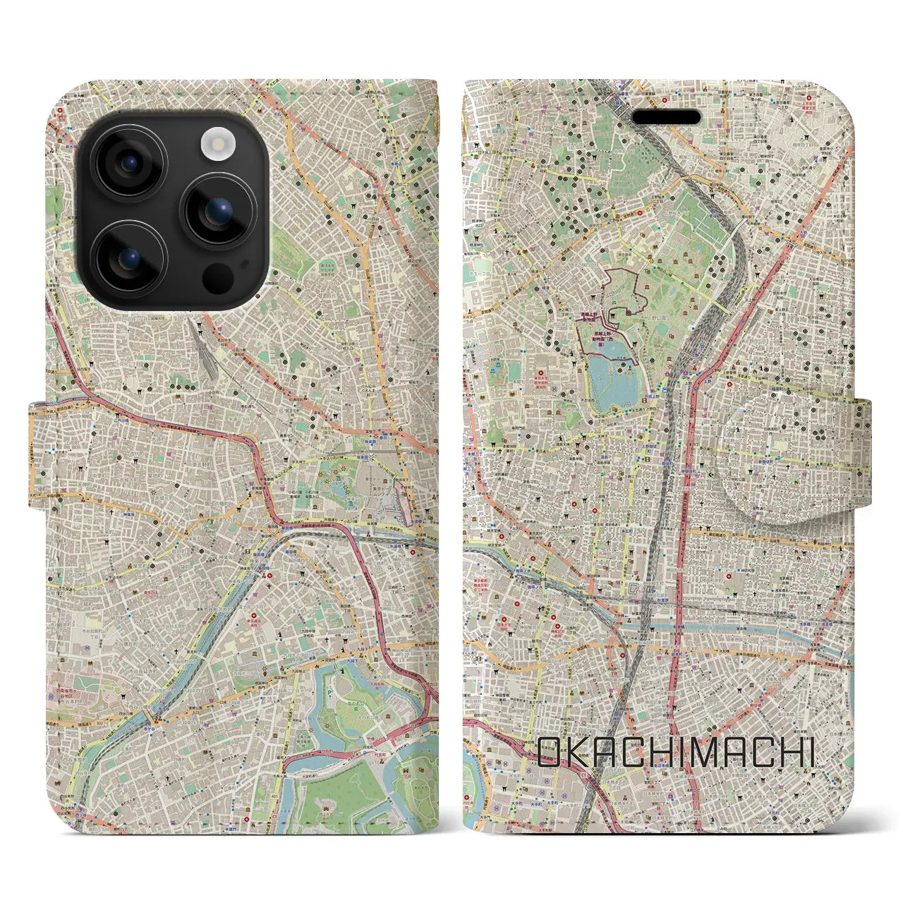 【御徒町（東京都）】地図柄iPhoneケース（手帳タイプ）ナチュラル・iPhone 16 用