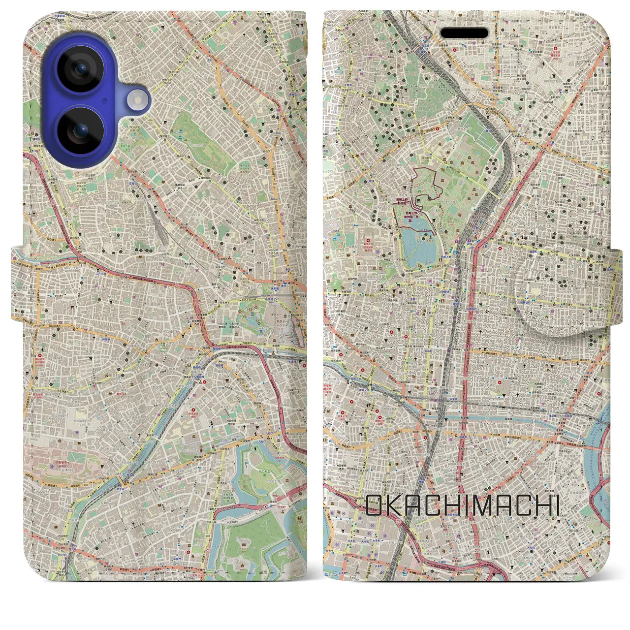 【御徒町（東京都）】地図柄iPhoneケース（手帳タイプ）ナチュラル・iPhone 16 Pro Max 用