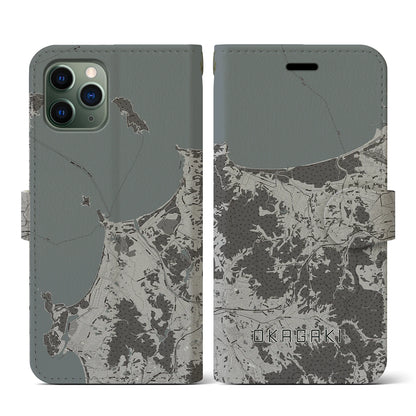 【岡垣（福岡県）】地図柄iPhoneケース（手帳タイプ）モノトーン・iPhone 11 Pro 用