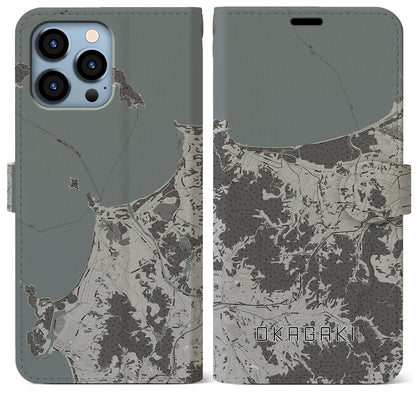 【岡垣（福岡県）】地図柄iPhoneケース（手帳タイプ）モノトーン・iPhone 13 Pro Max 用
