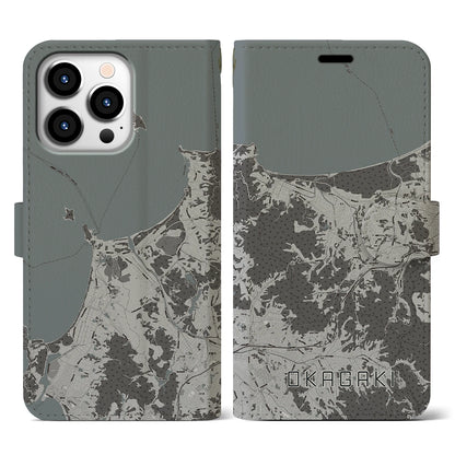 【岡垣（福岡県）】地図柄iPhoneケース（手帳タイプ）モノトーン・iPhone 13 Pro 用